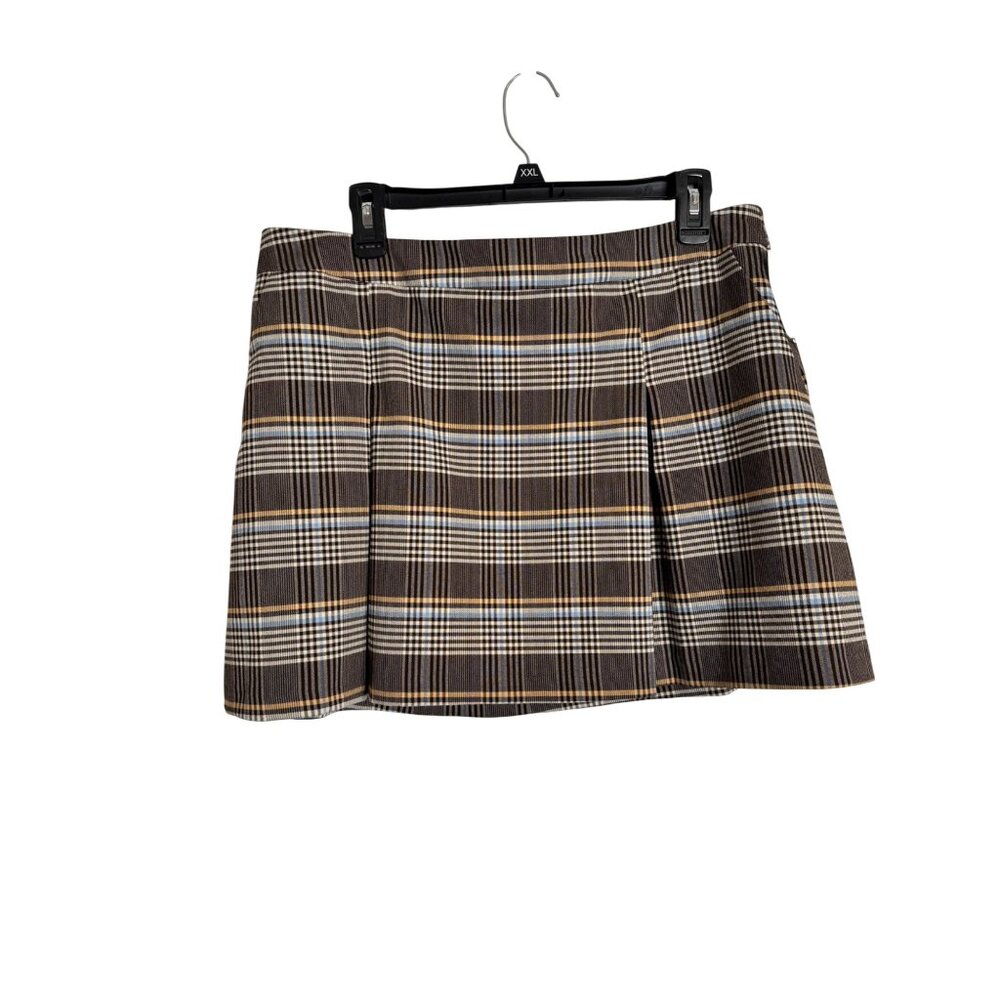 Topshop Plaid Miniskirt Size 12 Box Pleats Brown Cream NWT - Picture 3 of 11